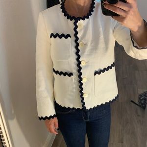 J Crew linen blazer with navy ric rac
